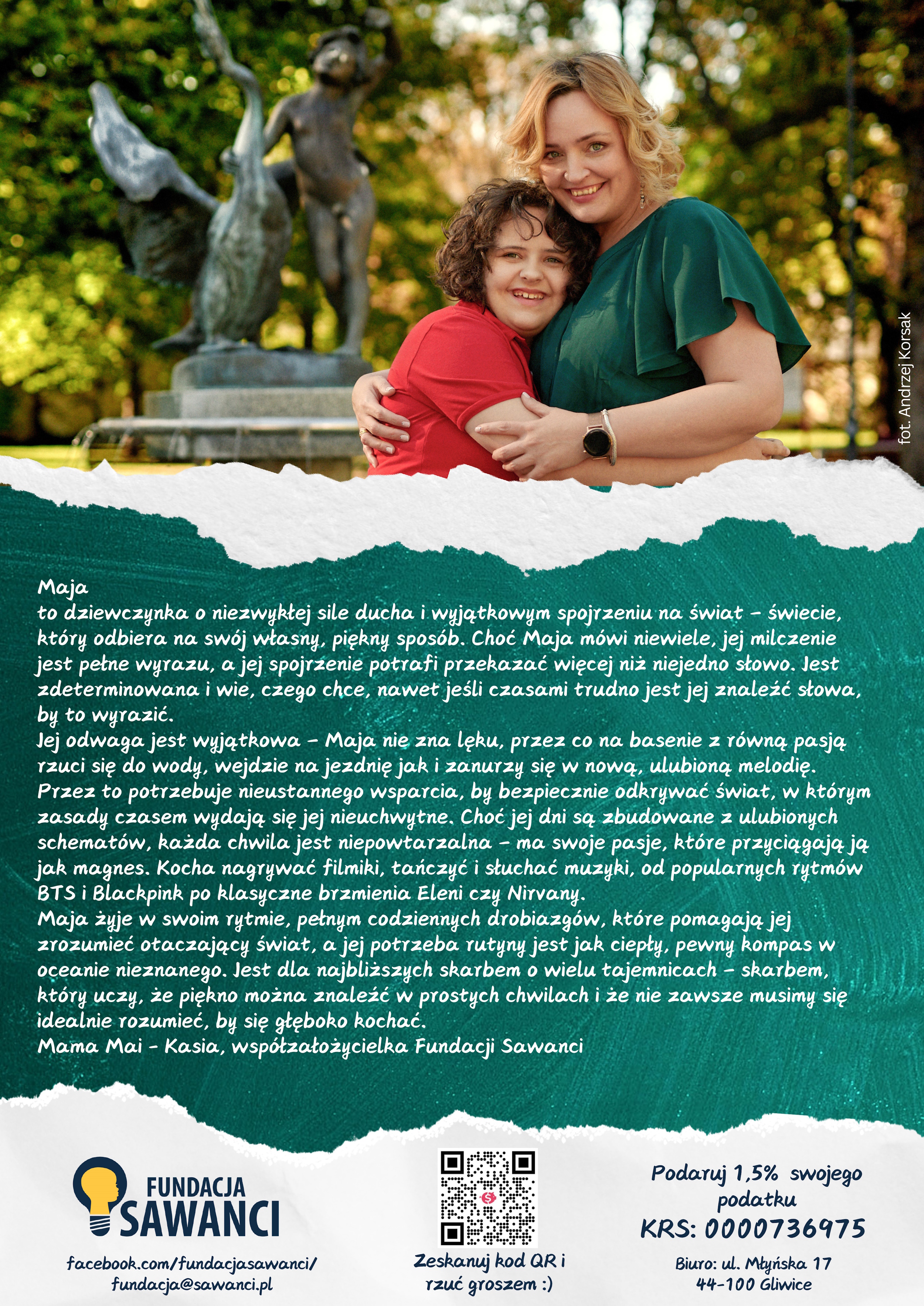 Plakat promujący zbiórkę pieniędzy - mama z córką z autyzmem