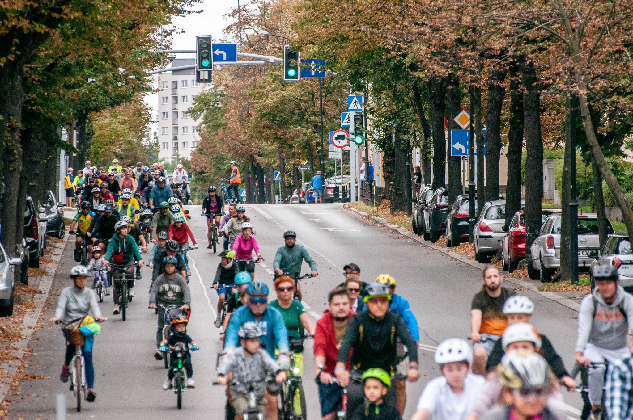 Rowerzyści jadący ulicami Gliwic