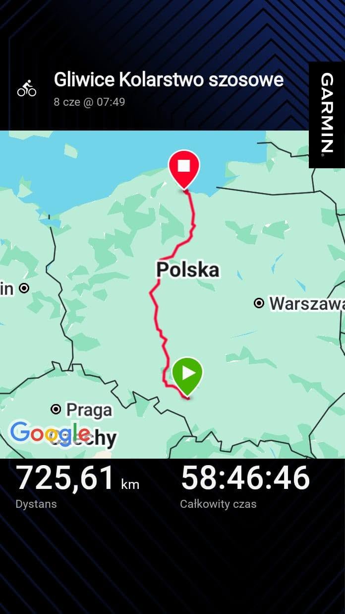 zrzut ekranu z zaznaczoną trasą