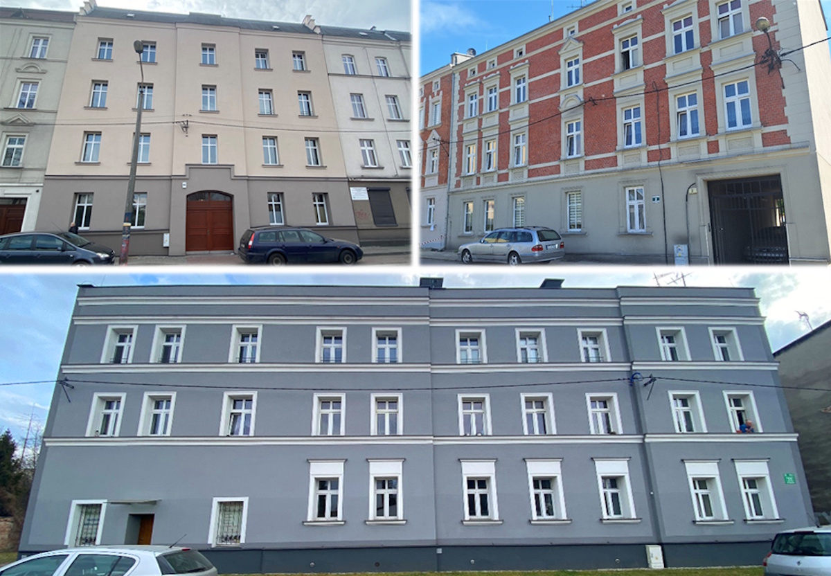 kolaż zdjęć budynków