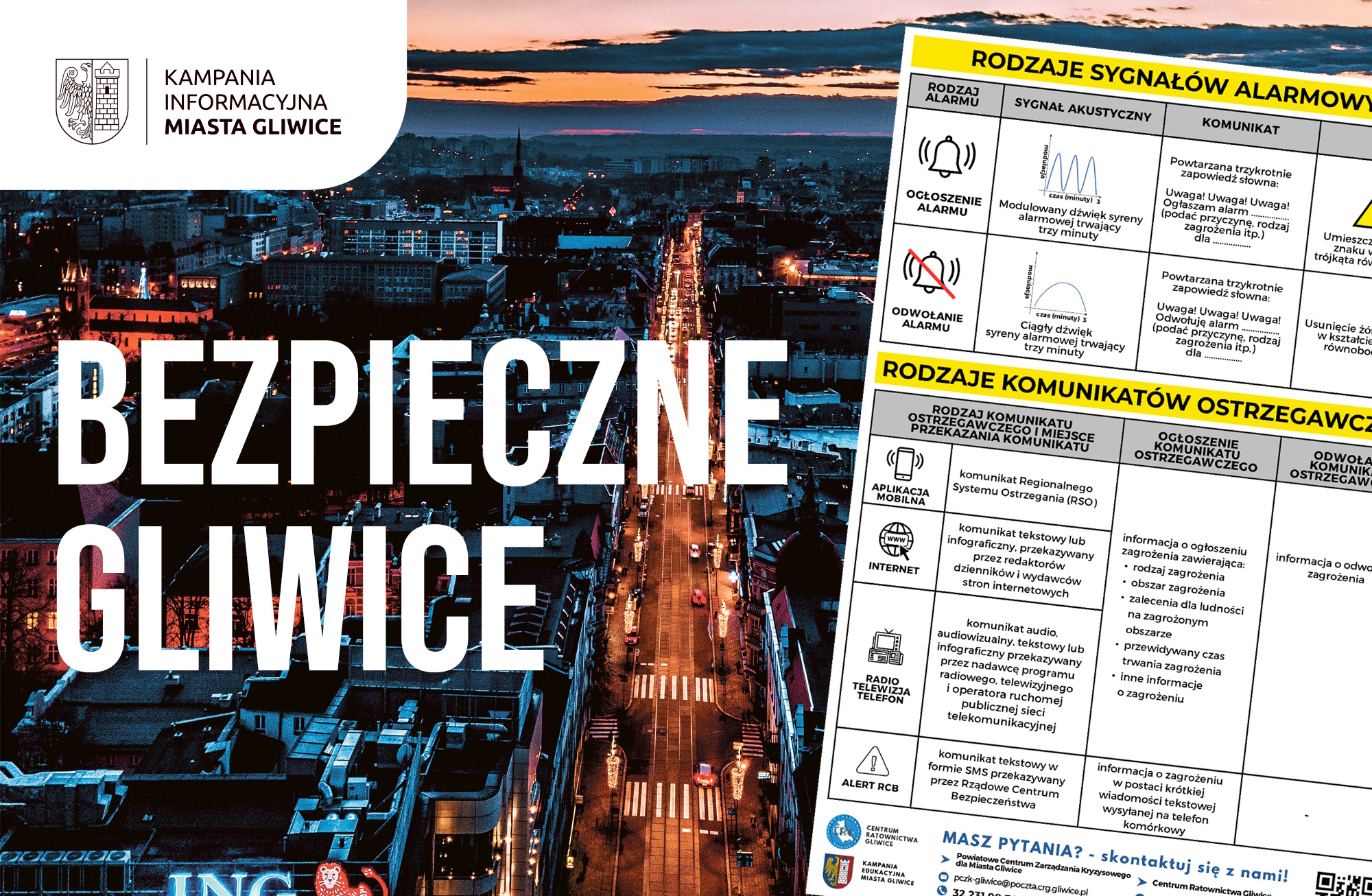 Bezpieczne Gliwice: sygnały alarmowe. Plakat w wersji dostępnej