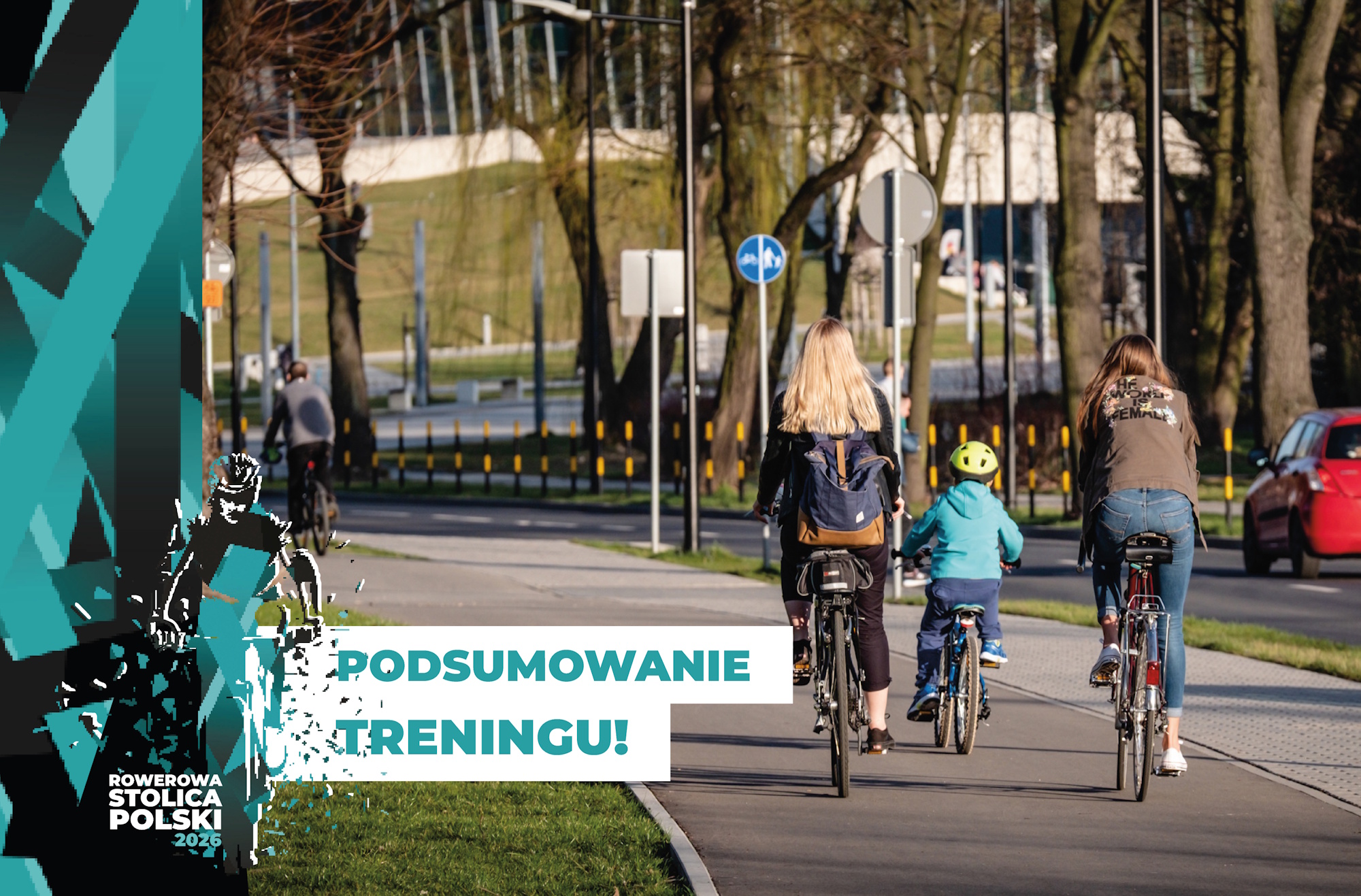 ludzie na rowerach przy Arenie Gliwice
